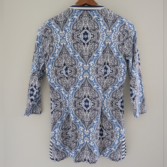 J. McLaughlin Catalina Cloth Tunic Top WOMEN'S S Biscayne Damask White Navy - Picture 11 of 15